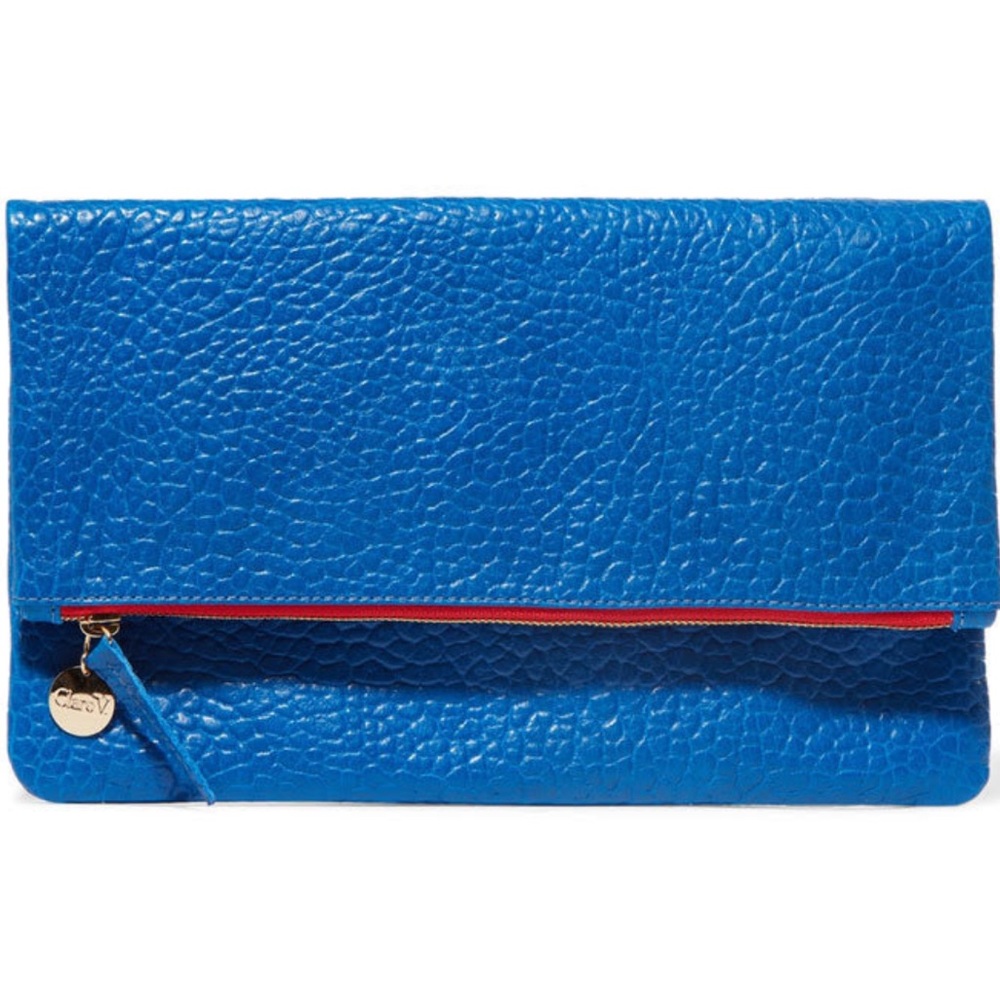 Clare V Foldover Clutch Blue Pebble